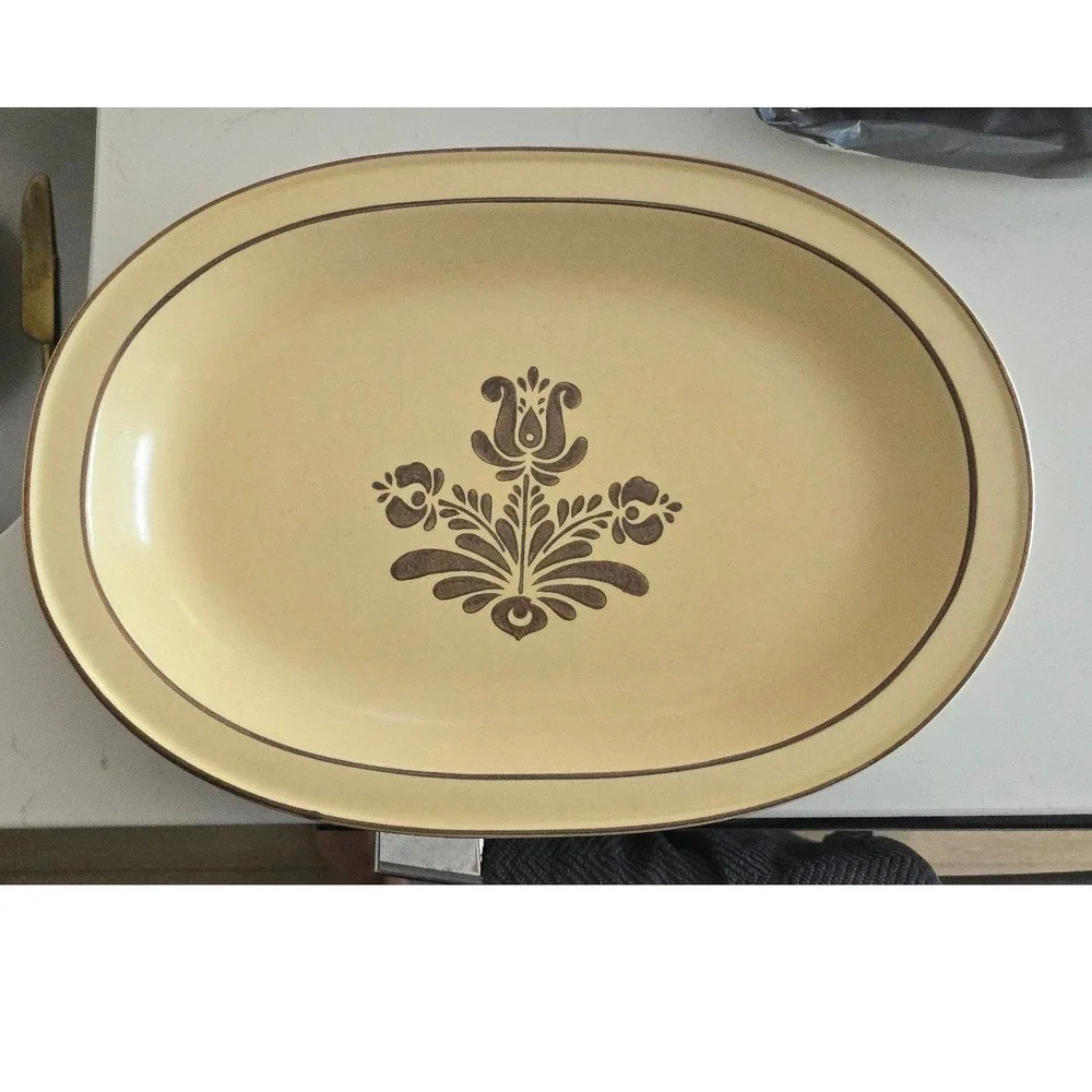 Pfaltzgraff Village Tan Brown Floral Oval Serving Platter 16 Inch Stoneware 017